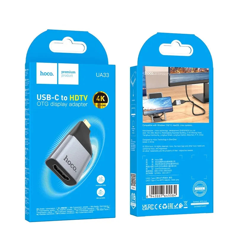 Hoco UA33 Type-C To HDTV Adapter Metal Grey