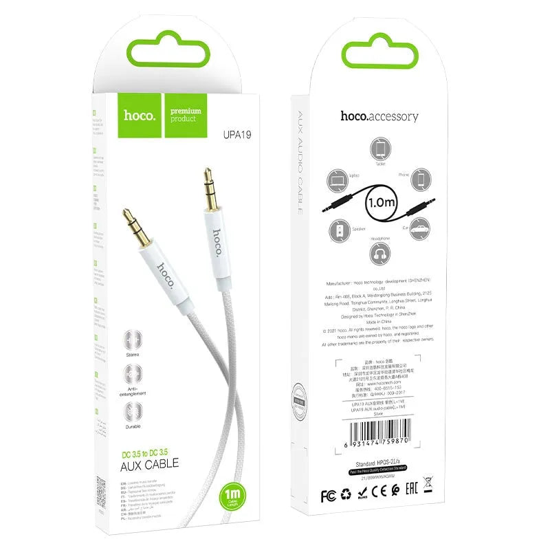 Hoco UPA19 Nylon Braid AUX Audio Cable 1M Silver