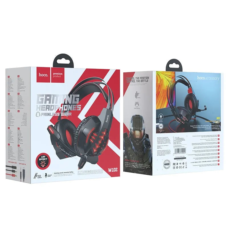 Hoco W102 Omni-Directional Microphone Gaming Headset With 3.5mm & USB Connection Red