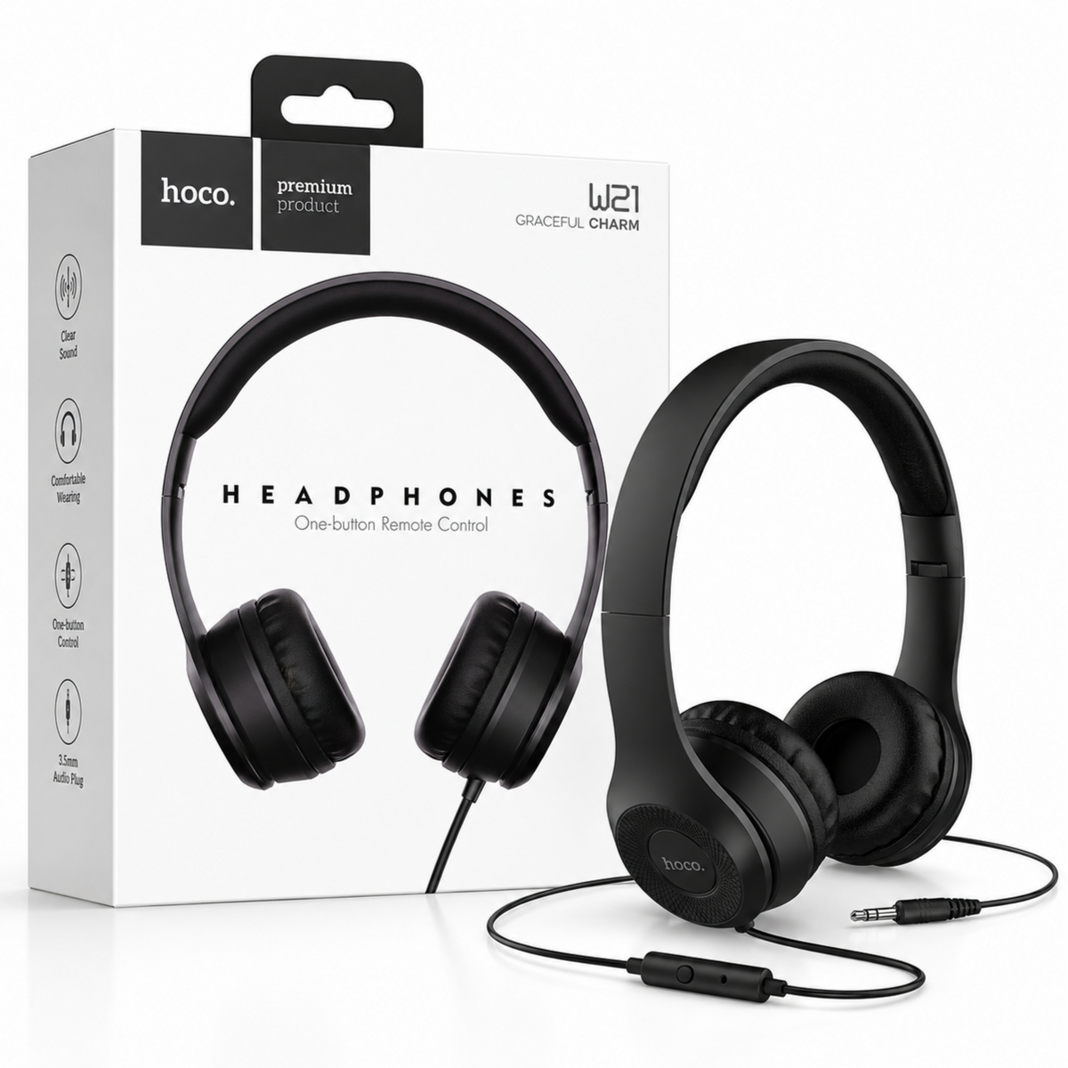 Hoco W21 Graceful Charm Wired Headphones Black