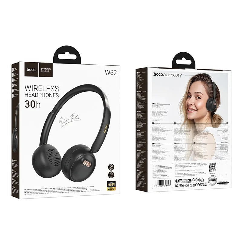 Hoco W62 Verso Retro BT 30H Headphones Black