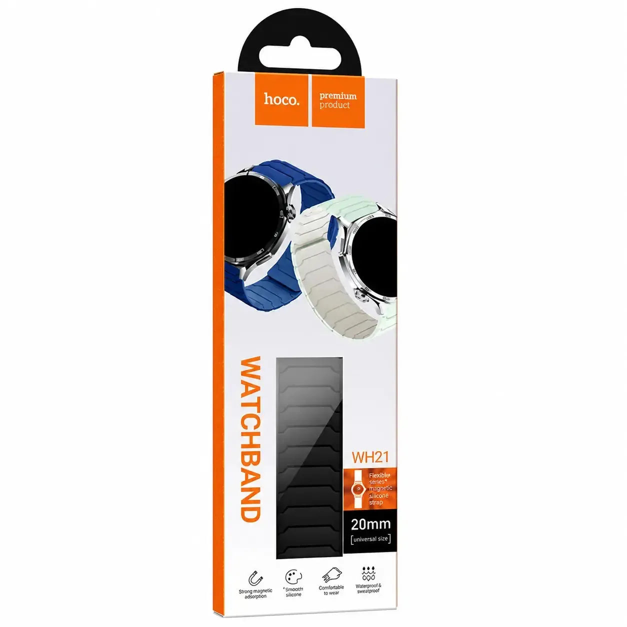 Hoco WH21 Flexible Series Magnetic Silicone Strap 20mm Black & Orange
