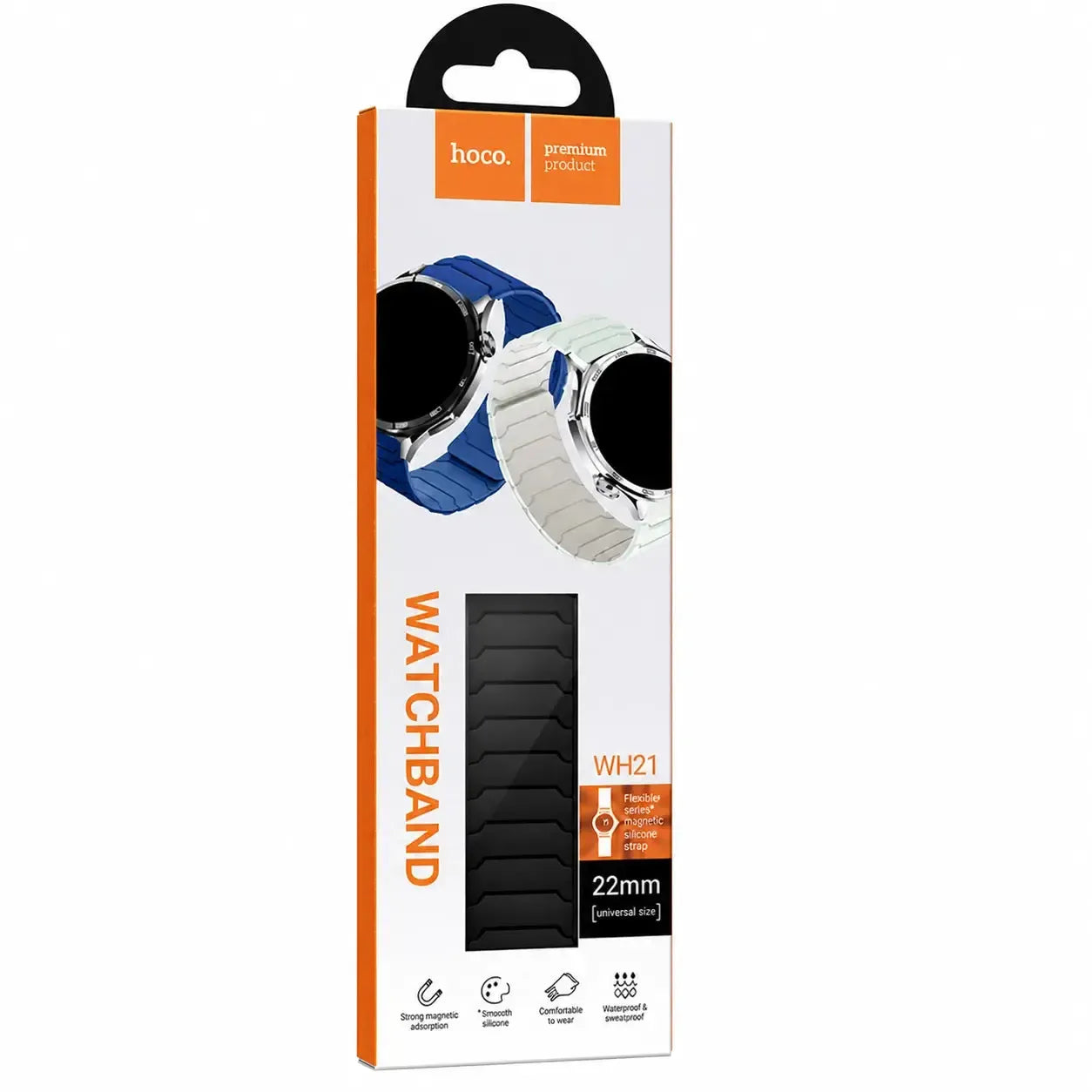 Hoco WH21 Flexible Series Magnetic Silicone Strap 22mm Black & Orange