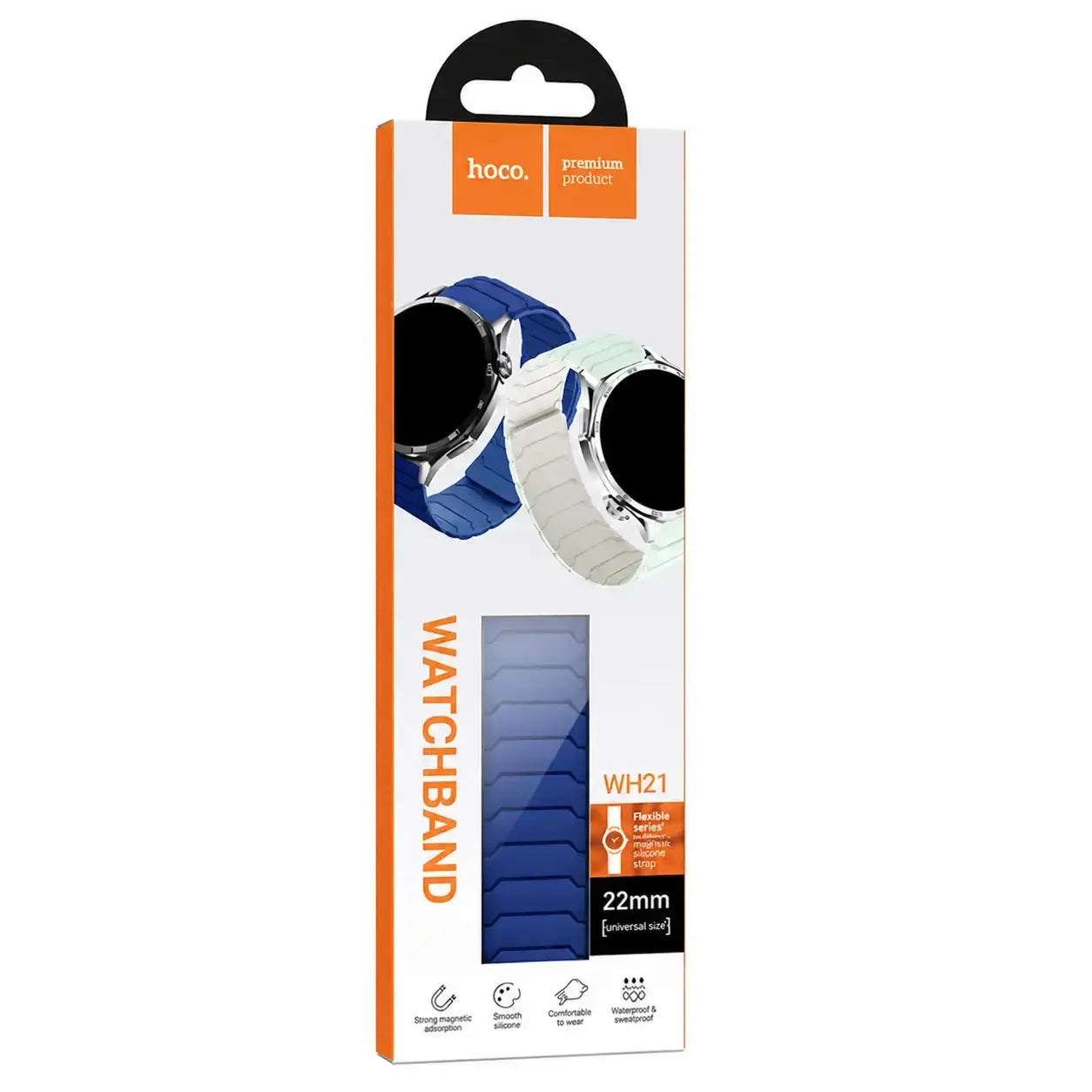 Hoco WH21 Flexible Series Magnetic Silicone Strap 22mm Deep Blue & Light Blue