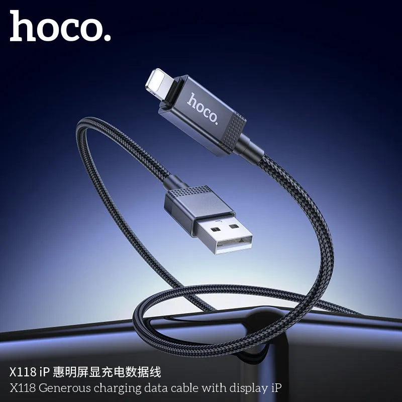 Hoco X118 Generous Charging Cable with Display Lightning Black
