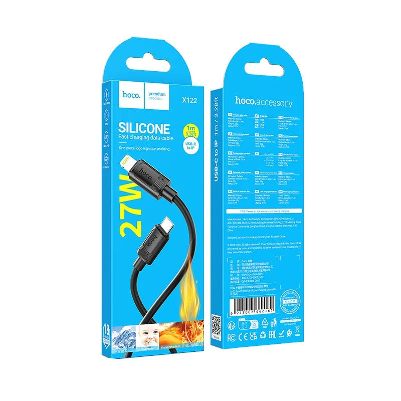 Hoco X122 Benefit Lightning PD 27W Silicone Charging Cable Black