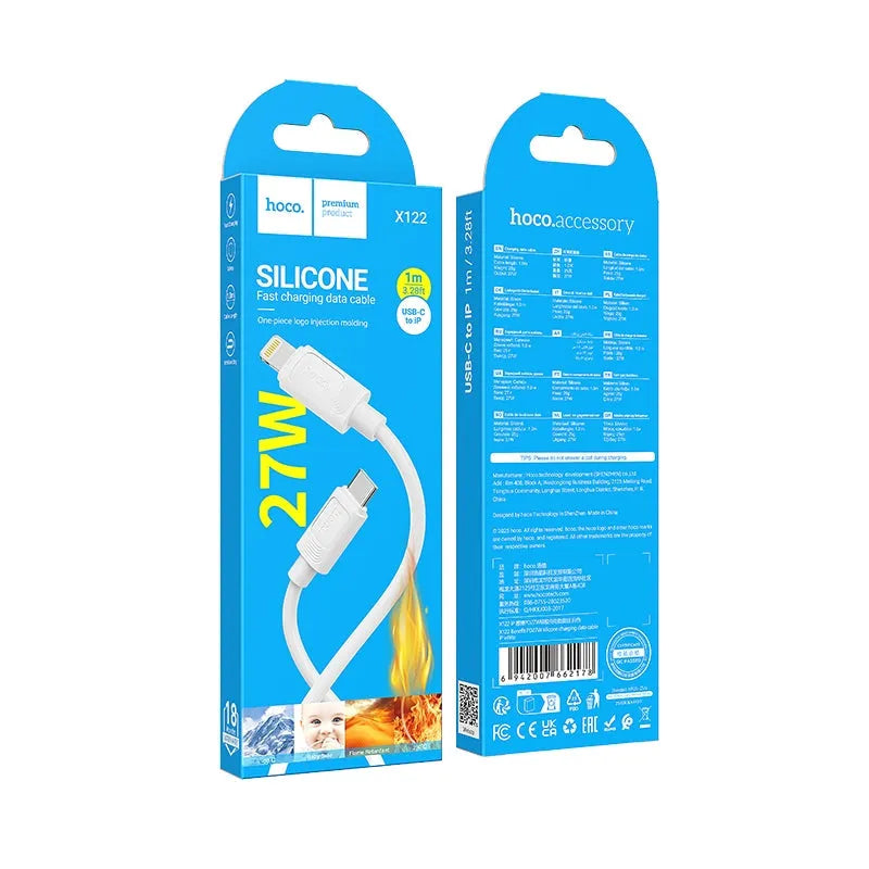 Hoco X122 Benefit Lightning PD 27W Silicone Charging Cable White