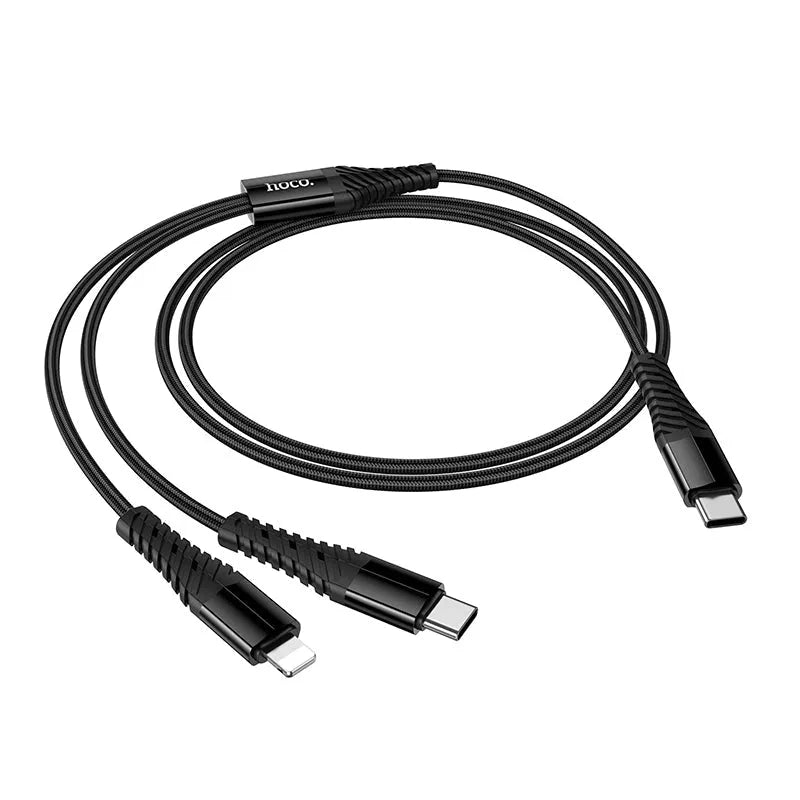 Hoco X123 Victory 2 In 1 Charging Cable C To iP And C Black