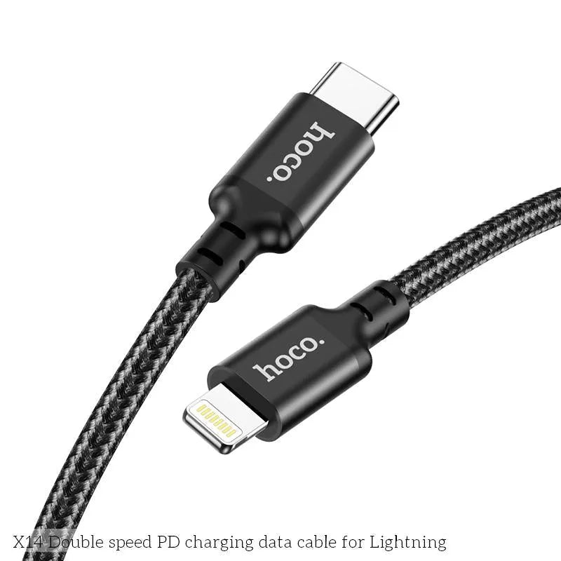 Hoco X14 Double Speed Lightning PD 20W Charging Data Cable 1M Black