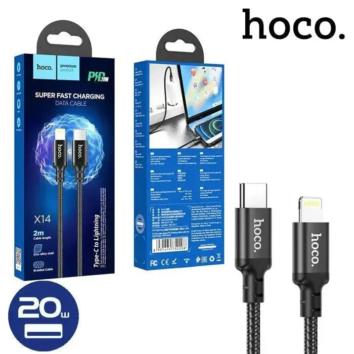 Hoco X14 Double Speed Lightning PD 20W Charging Data Cable 2M Black