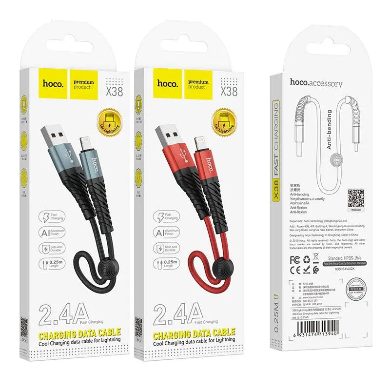 Hoco X38 Cool Lighting Charging Data Cable For iPhone 0.25M Black