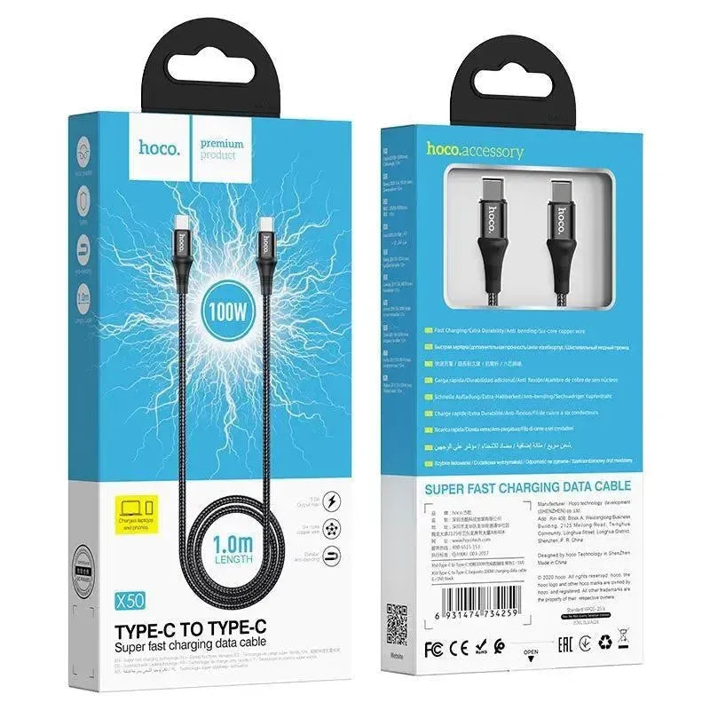 Hoco X50 C To C Exquisito Braided Charging Cable 100W L=1M