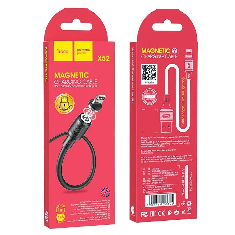 Hoco X52 Sereno Magnetic Lightning Charging Cable 1M Black