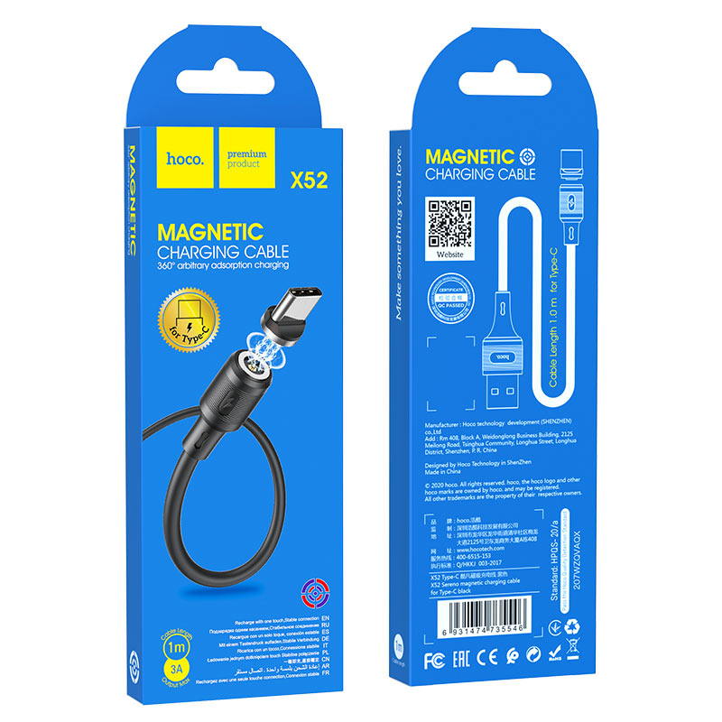 Hoco X52 Sereno Magnetic Type-C Charging Cable 1M Black