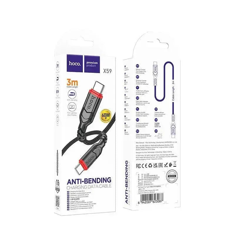 Hoco X59 Victory 60W Type-C To Type-C Charging Cable 3M Black