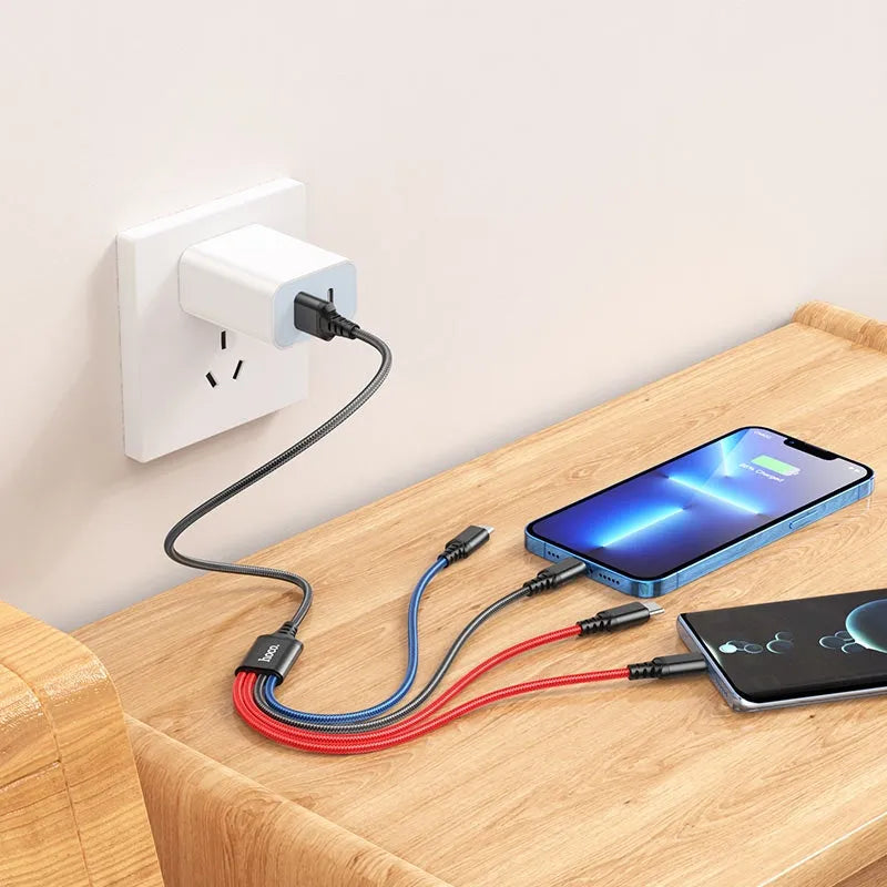 Hoco X76 Super 4-in-1 (iP+2*Type-C+Micro) Charging Cable