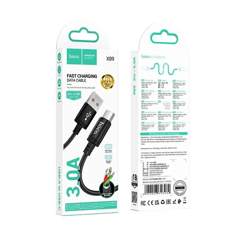 Hoco X89 Type-C Braided Charging Cable 2M Black