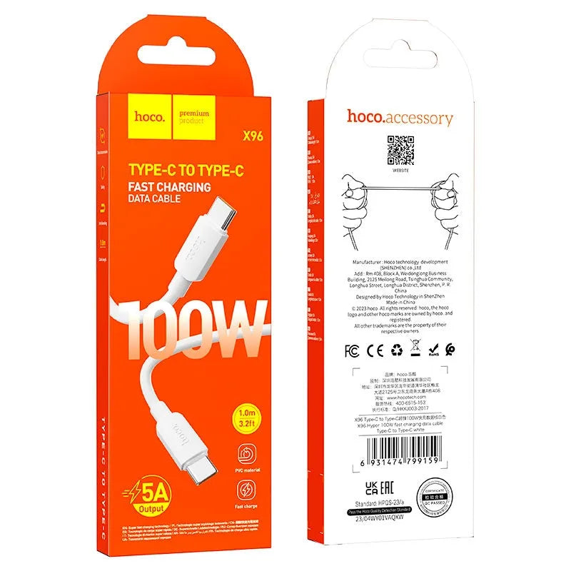 Hoco X96 Hyper Type-C to Type-C Fast Charging Cable 100W 1m White