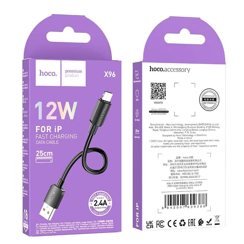 Hoco X96 Hyper USB To Lightning Charging Cable L=0.25M Black