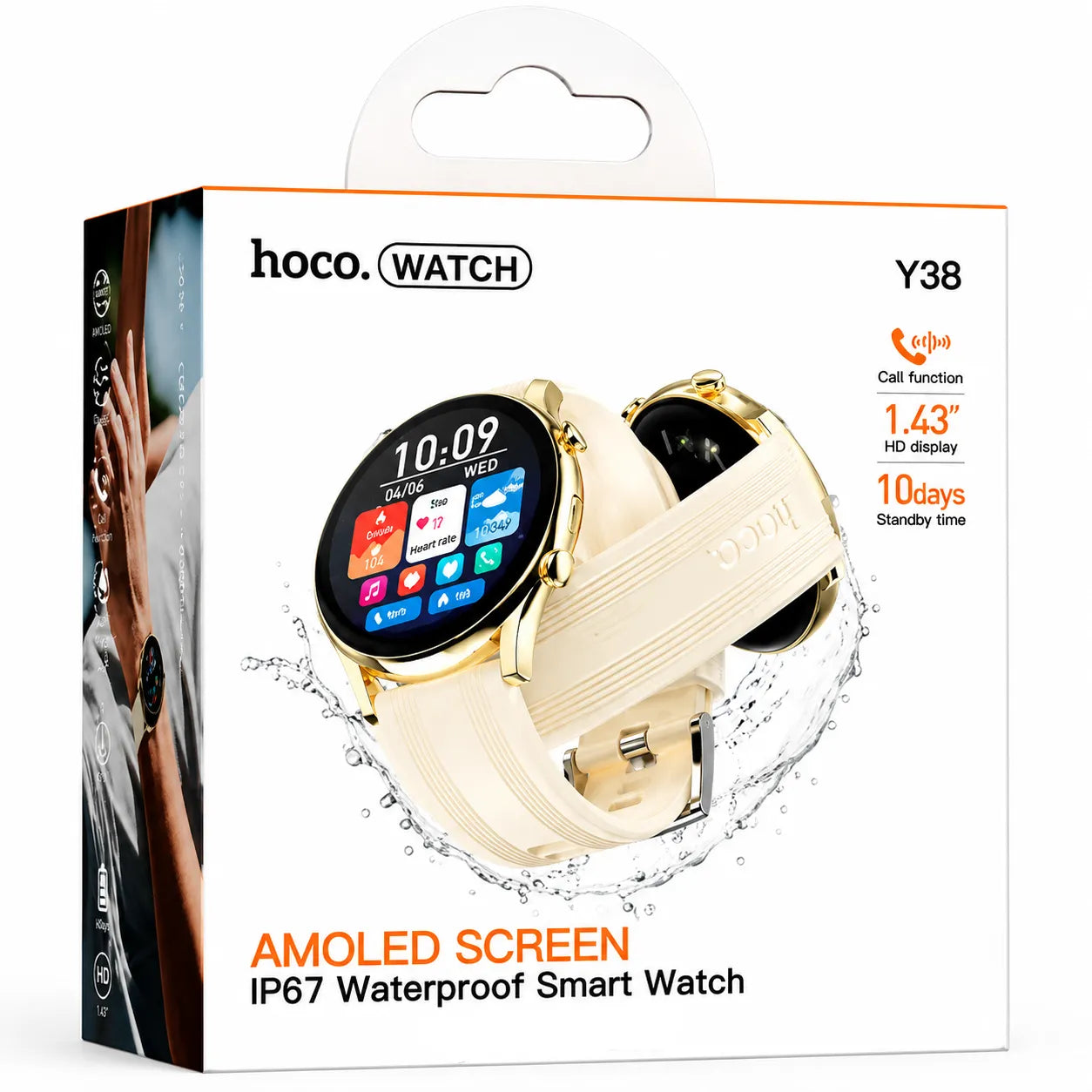 Hoco Y38 AMOLED Ultra Thin IP67 Smart Watch Call Version Gold