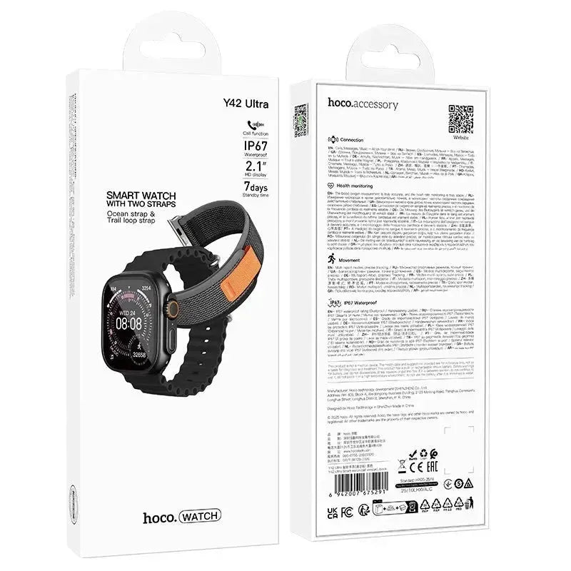 Hoco Y42 Ultra 2.1" Smart Watch With 2 Strap Call Version Black