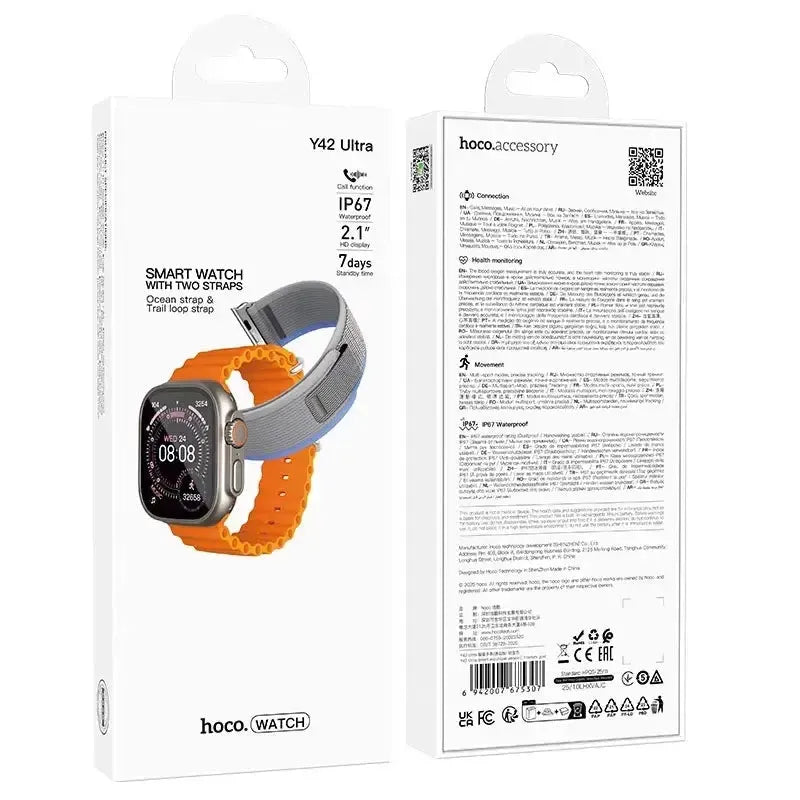 Hoco Y42 Ultra 2.1" Smart Watch With 2 Strap Call Version Gold