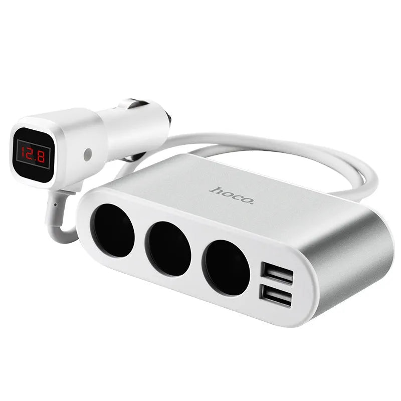 Hoco Z13 LCD One-Pull-Three Car Charger Silver