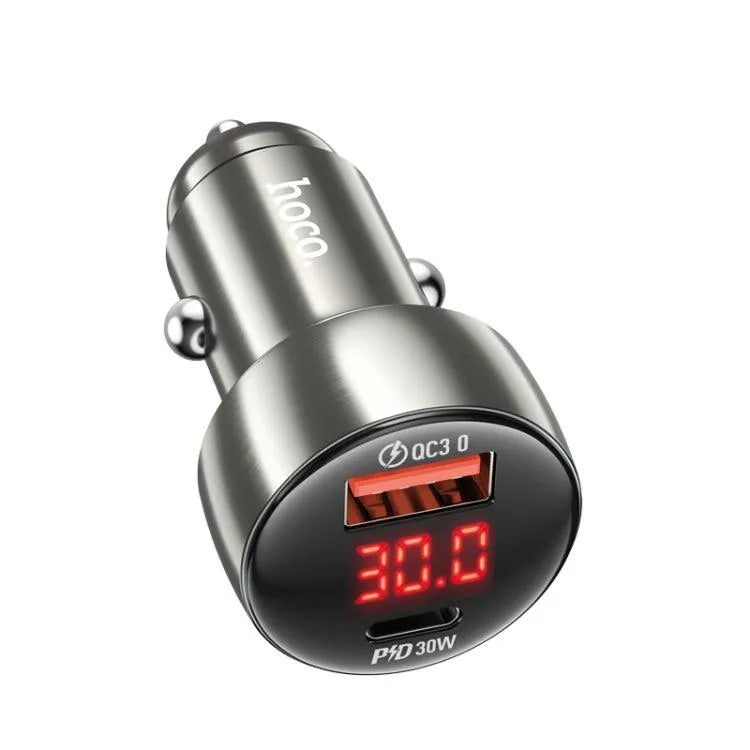 Hoco Z50 Leader 48W Dual-Port PD30W / QC3.0 Display Car Charger Metal Gray