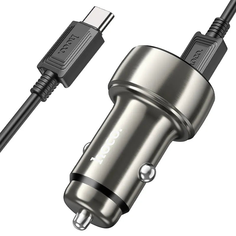 Hoco Z50 Leader 48W Dual-Port PD30W / QC3.0 Display Car Charger Metal Gray
