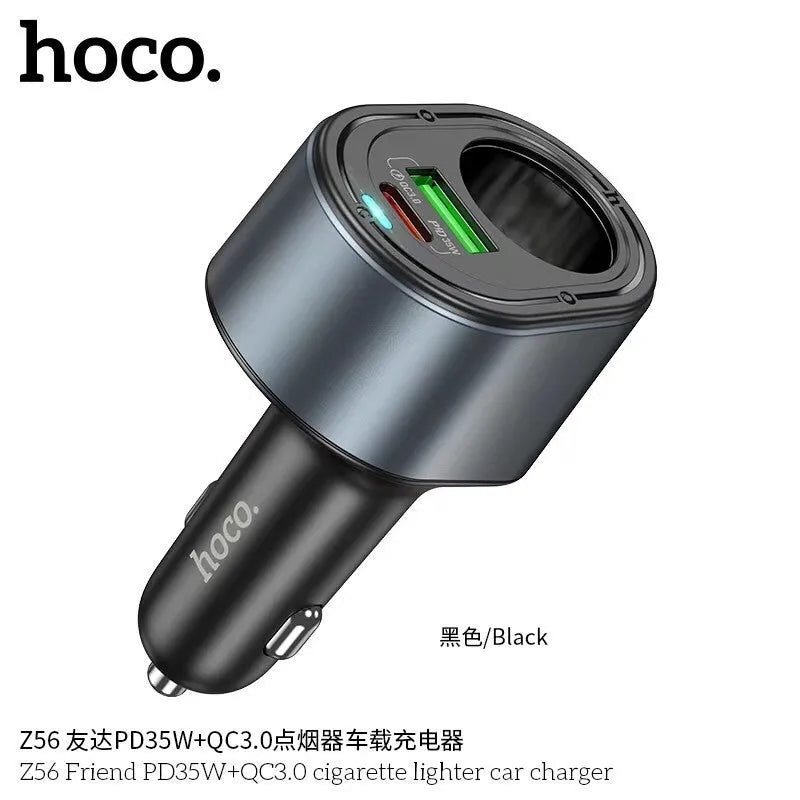 Hoco Z56 Friend PD35W+QC3.0 Cigarette Lighter Car Charger Black