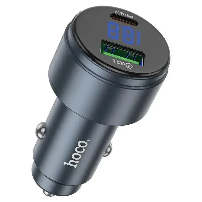 Hoco Z57B Glorious 63W Dual-Port Digital Display PD45W / QC3.0 Car Charger Gray