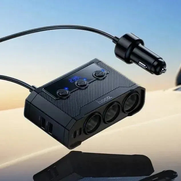 Hoco Z64 Anshun 240W Digital Display 3 In 1 Cigarette Lighter 2C2A Car Charger Black