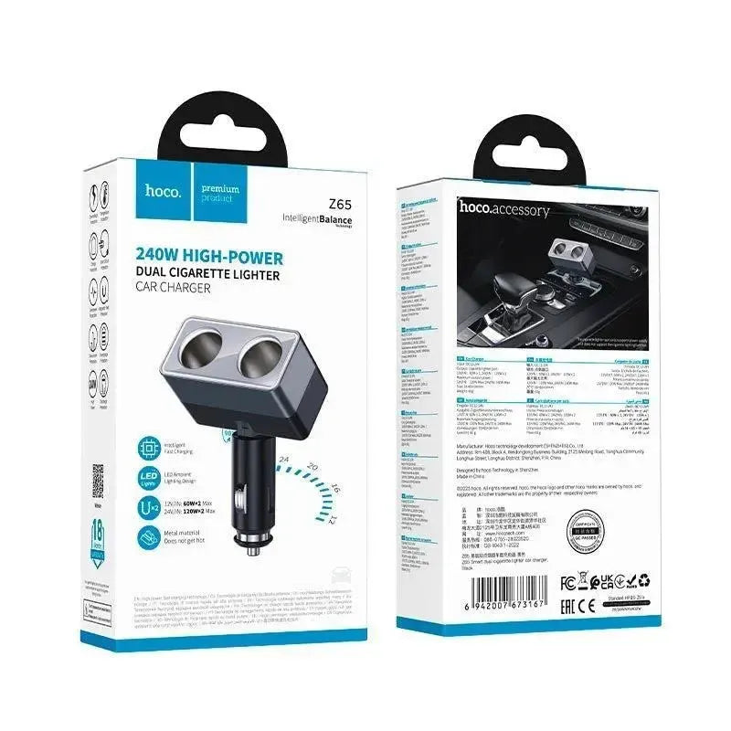 Hoco Z65 Smart Dual Cigarette Lighter Car Charger Black