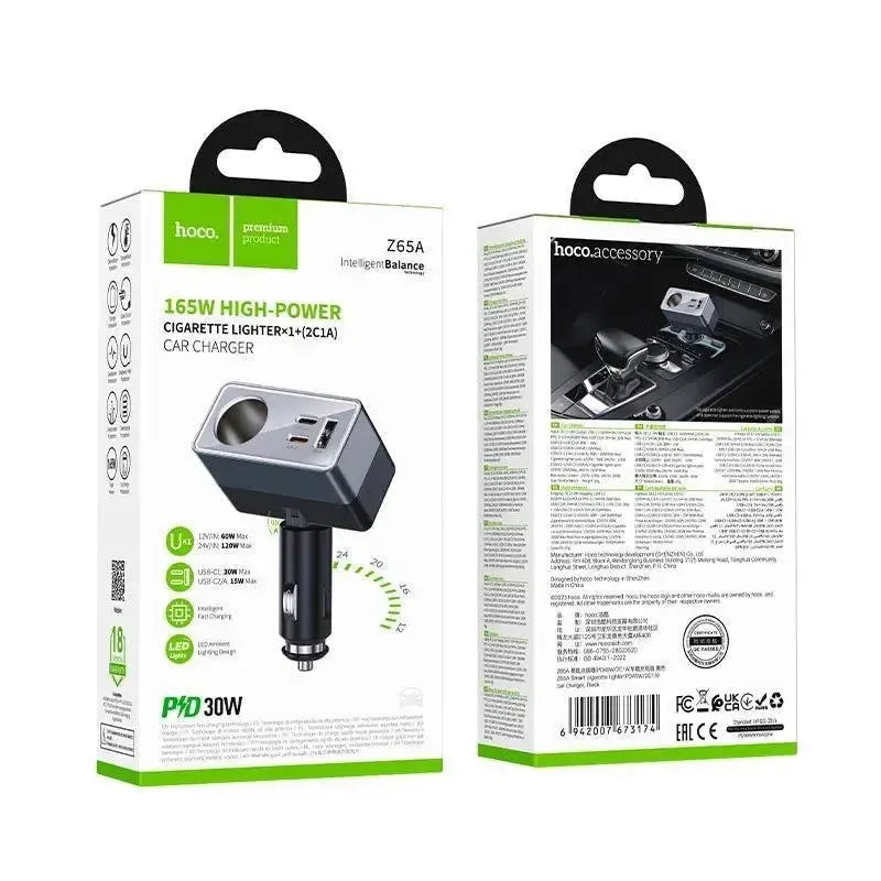Hoco Z65A Smart Cigarette Lighter PD 45W / 2C1A Car Charger Black