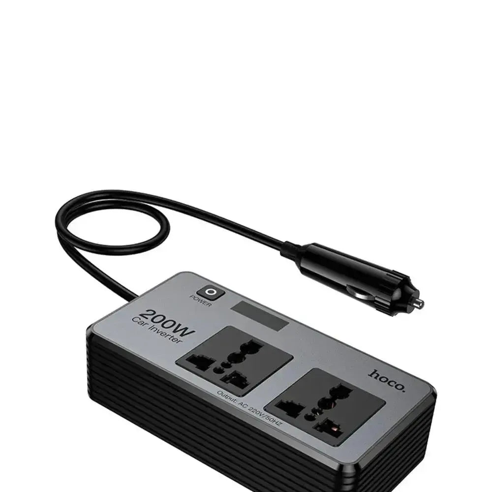 Hoco Z66 Dual Car Inverter 200W DC To AC 2-Socket 2-USB 1-Type-C Black