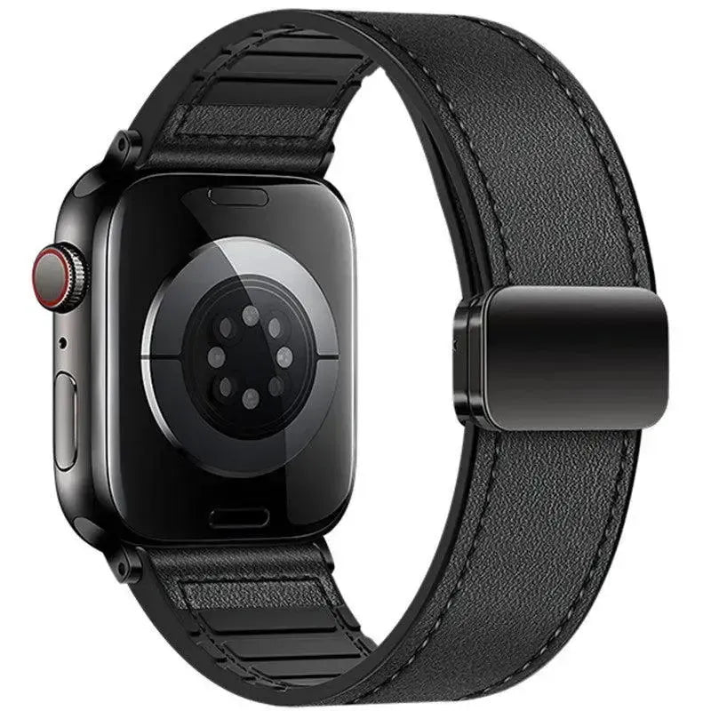 Hoco iWatch WA34 Basic Series Two-Section Double Magnetic Buckle Silicone Leather Strap 44 / 45 / 46 / 49mm Black