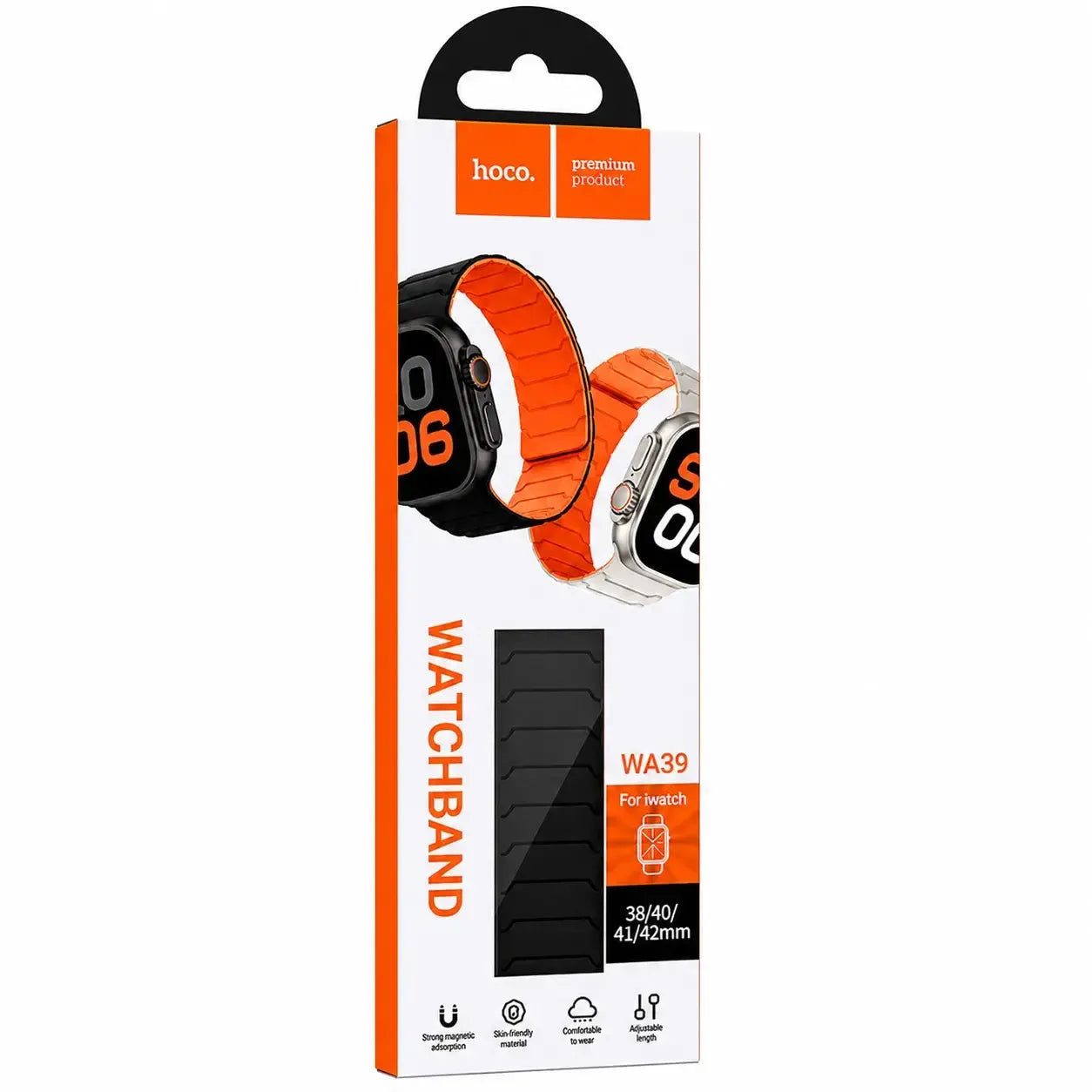 Hoco iWatch WA39 Flexible Series Magnetic Silicone Strap 38 / 40 / 41 / 42mm Coal Black & Black