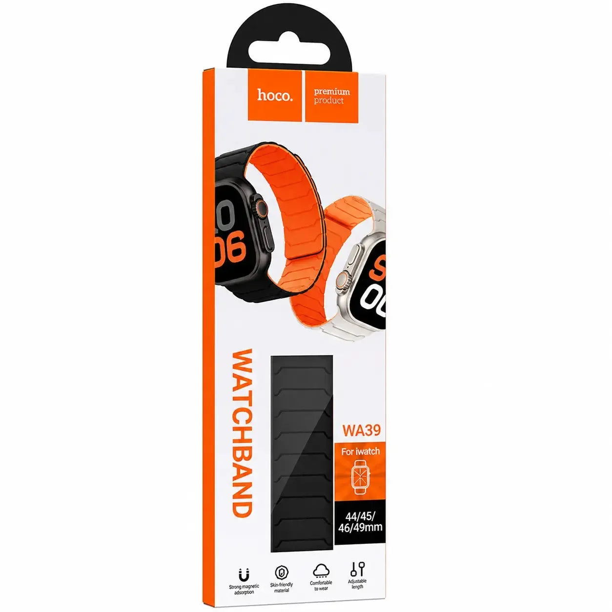 Hoco iWatch WA39 Flexible Series Magnetic Silicone Strap 44 / 45 / 46 / 49mm Black & Orange
