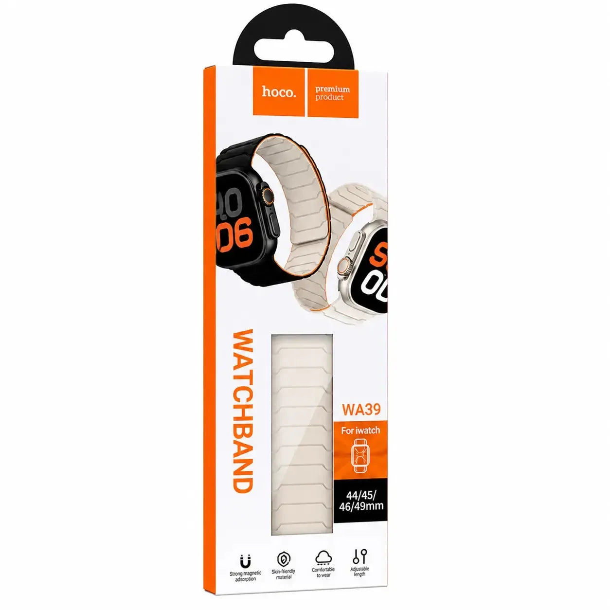 Hoco iWatch WA39 Flexible Series Magnetic Silicone Strap 44 / 45 / 46 / 49mm Starlight & Orange