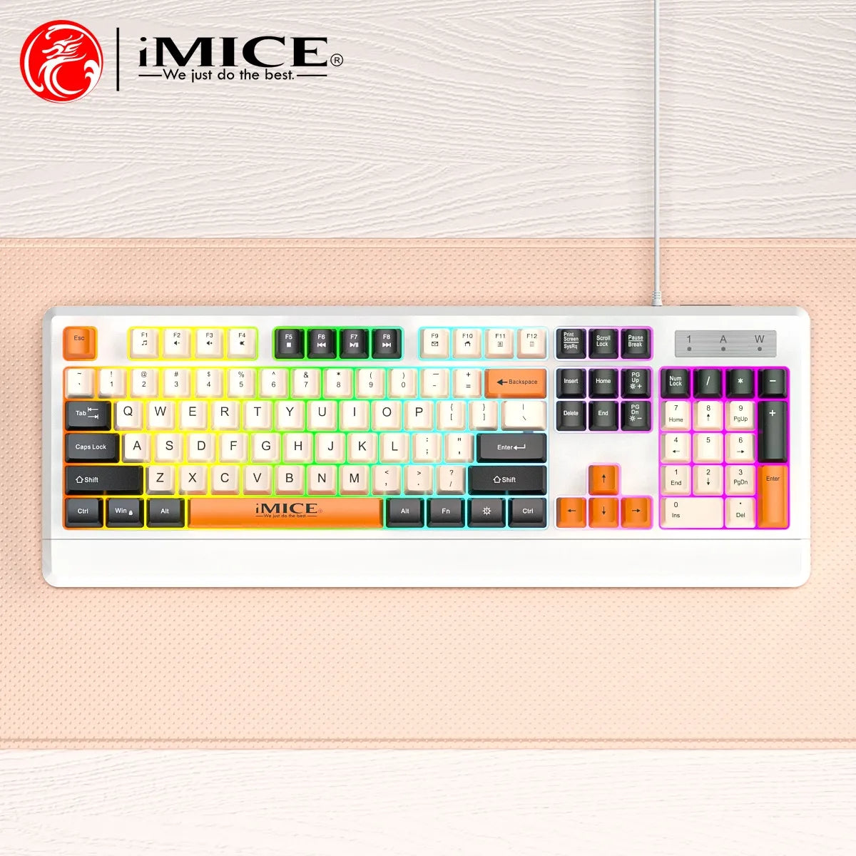 IMICE AK-100 Wired Colourful Atmosphere Gaming Keyboard White