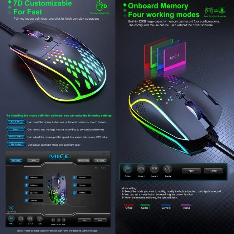 IMICE T97 (7 Keys) RGB Honeycomb Gaming Wired Mouse Black