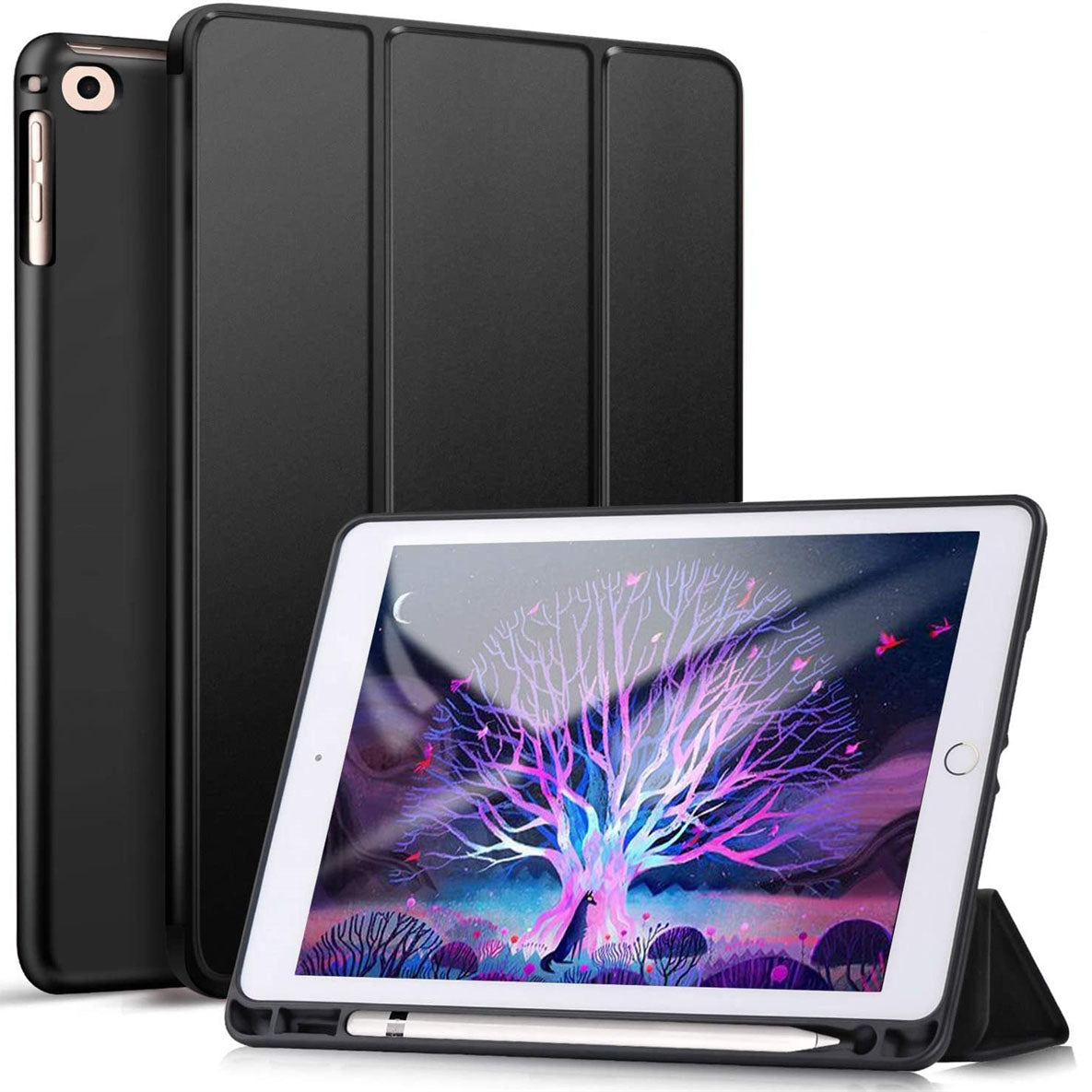 For Apple iPad 10th Gen 10.9 2022 Tri Fold Pen Slot Wallet Case Black