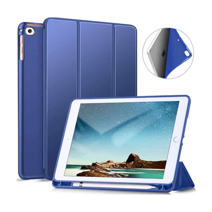 For Apple iPad 10.2'' 2020 / 2019 Ultra slim Tri Fold Wallet Case With Pen Holder Blue