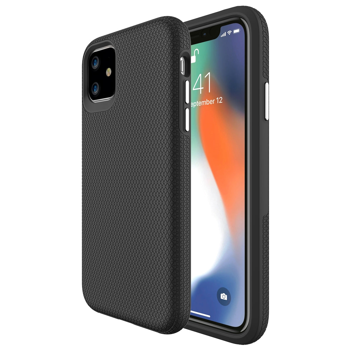 For Apple iPhone 11 (6.1'') Dotted Shockproof Hybrid 2 in 1 Case Black