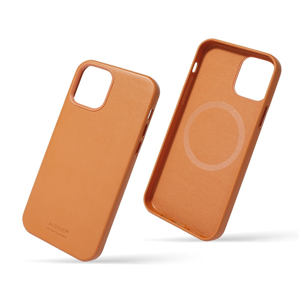 For Apple iPhone 12 / 12 Pro Aokus Magsafe Magnetic Leather Case Kakhi