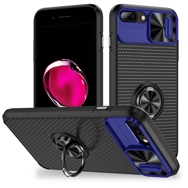 For Apple iPhone 12/12 Pro Autofocus Slide Camera Cover Ring Case Blue & Black