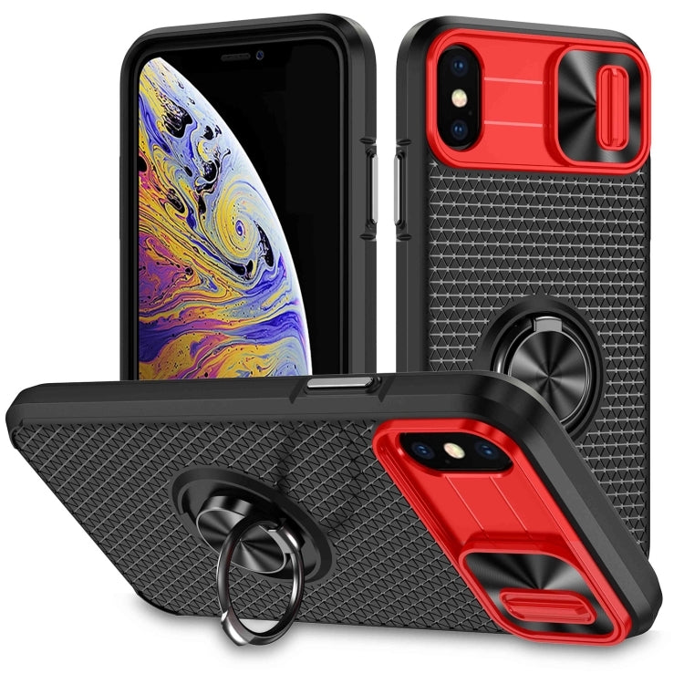 For Apple iPhone 12/12 Pro Autofocus Slide Camera Cover Ring Case Red & Black