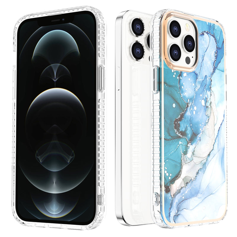 For Apple iPhone 12/12 Pro Premium Marble Case Blue Ocean