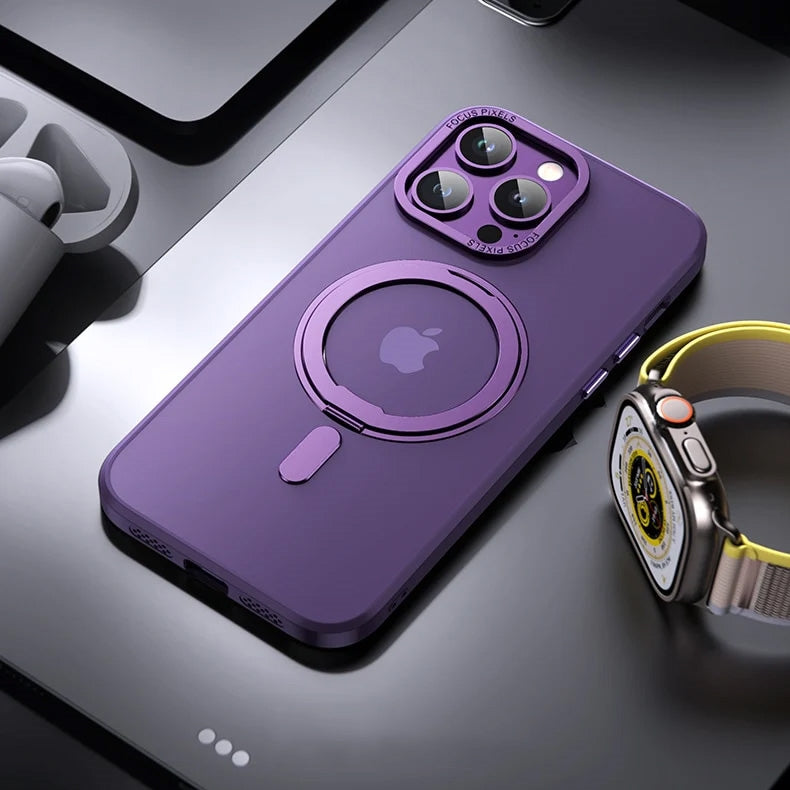 For Apple iPhone 11 Smooth Silicon Rotating Stand Case Purple