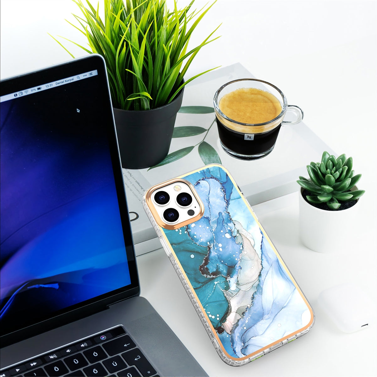 For Apple iPhone 13 Premium Marble Case Blue Ocean-www.firsthelptech.ie